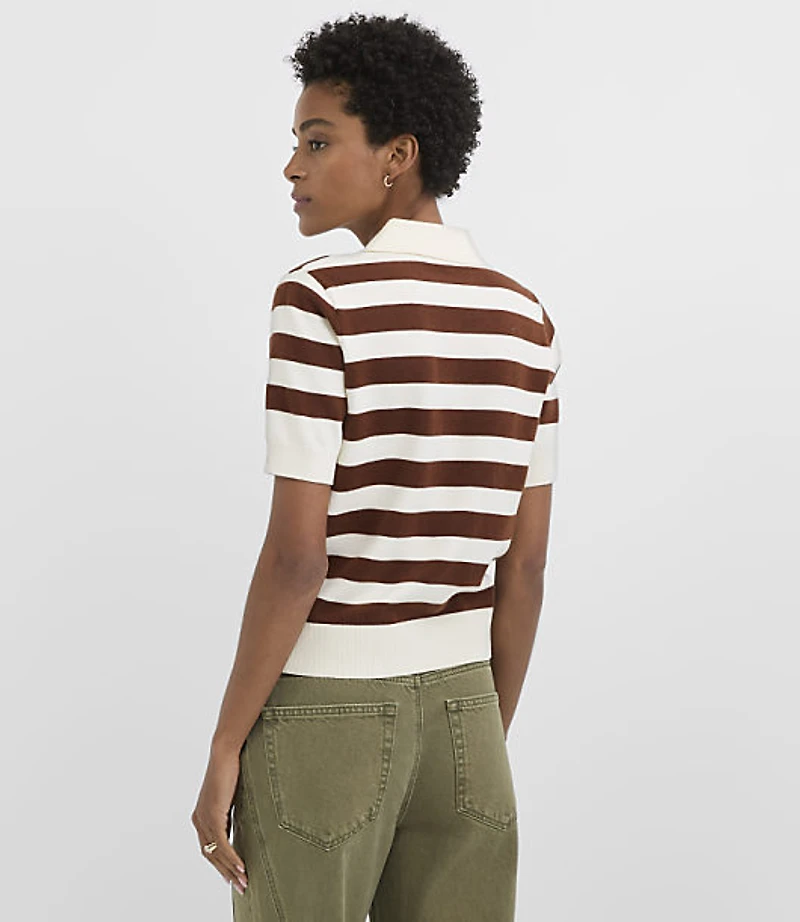Striped Split Neck Polo Sweater