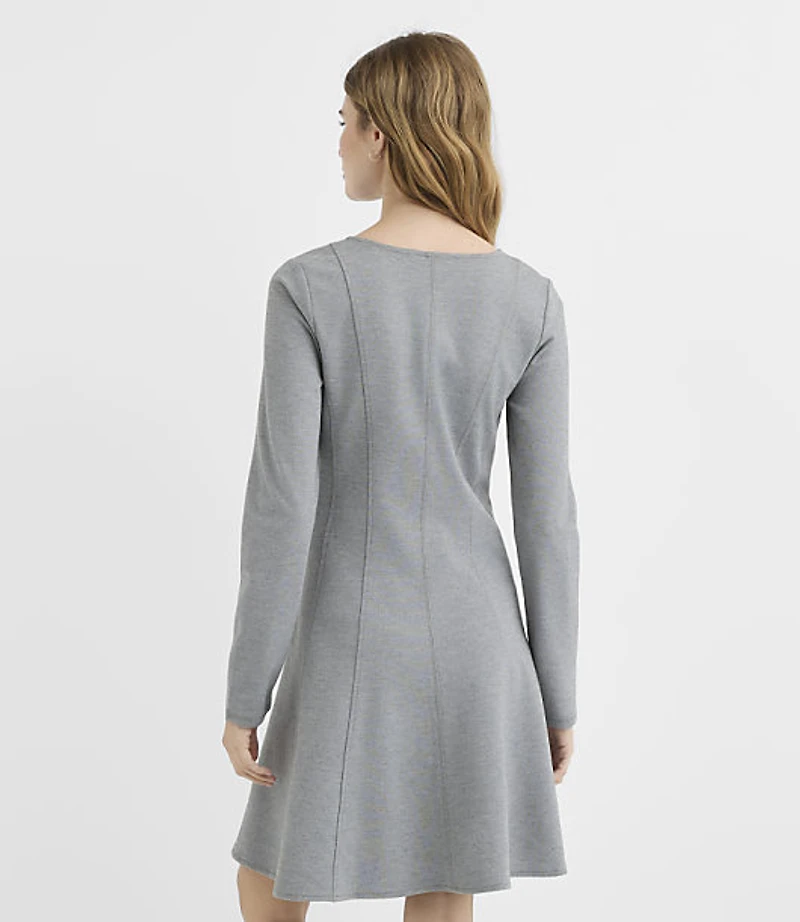 Petite Heathered Seamed Ponte Long Sleeve Mini Dress