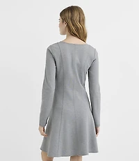 Petite Heathered Seamed Ponte Long Sleeve Mini Dress