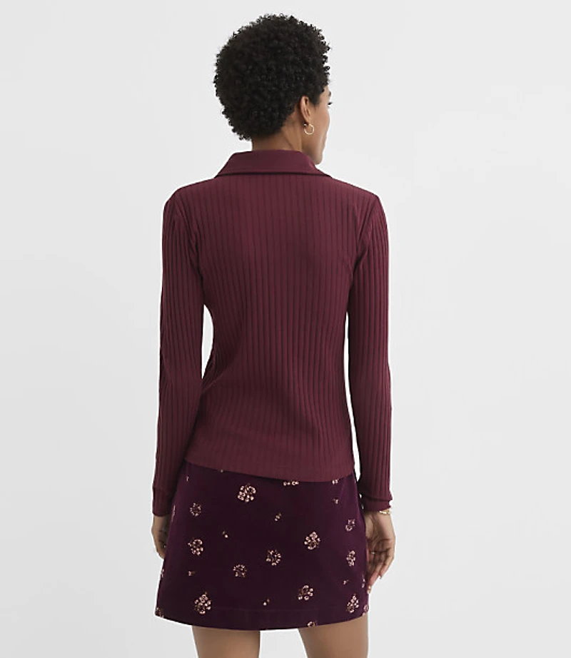 Pointelle Ribbed Polo Top