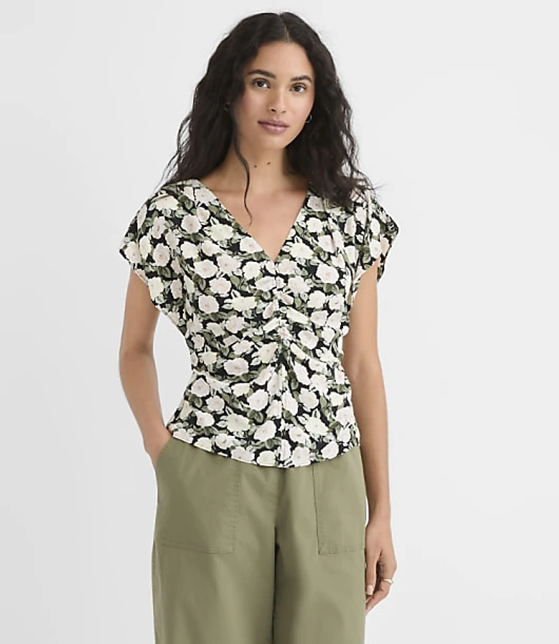Floral Ruched Flutter Sleeve Top
