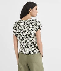 Floral Ruched Flutter Sleeve Top