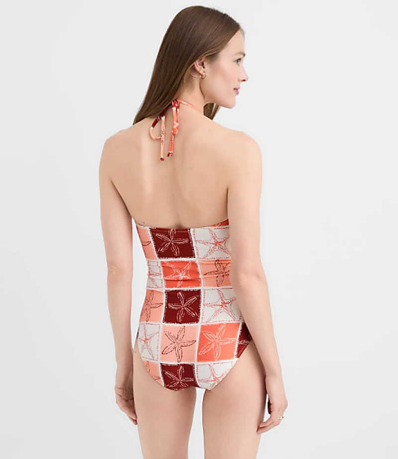 LOFT Beach Starfish Beaded Ruched Halter One Piece Swimsuit