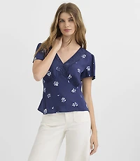 Floral Lace Trim V-Neck Top
