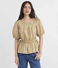 Poplin Side Tie Peplum Blouse