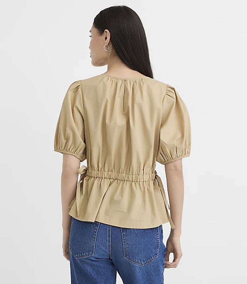 Poplin Side Tie Peplum Blouse