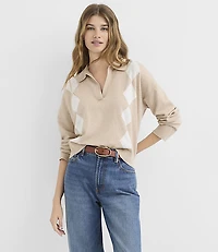 Argyle Collared Split Neck Sweater