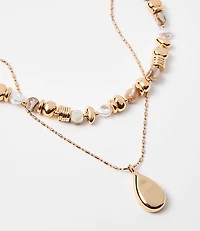 Pearlized Metallic Drop Layered Necklace Set