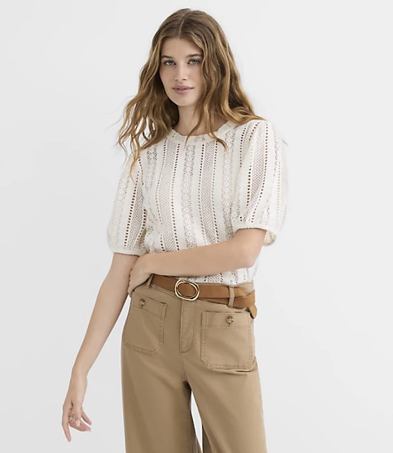 Striped Lace Puff Sleeve Top