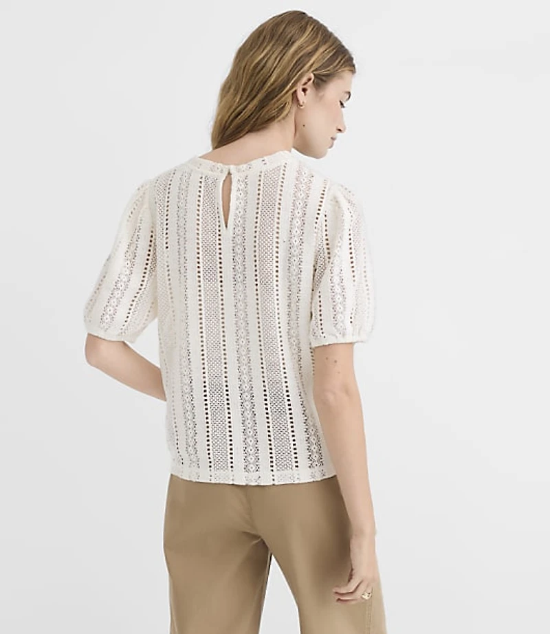 Striped Lace Puff Sleeve Top