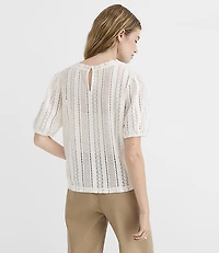 Striped Lace Puff Sleeve Top
