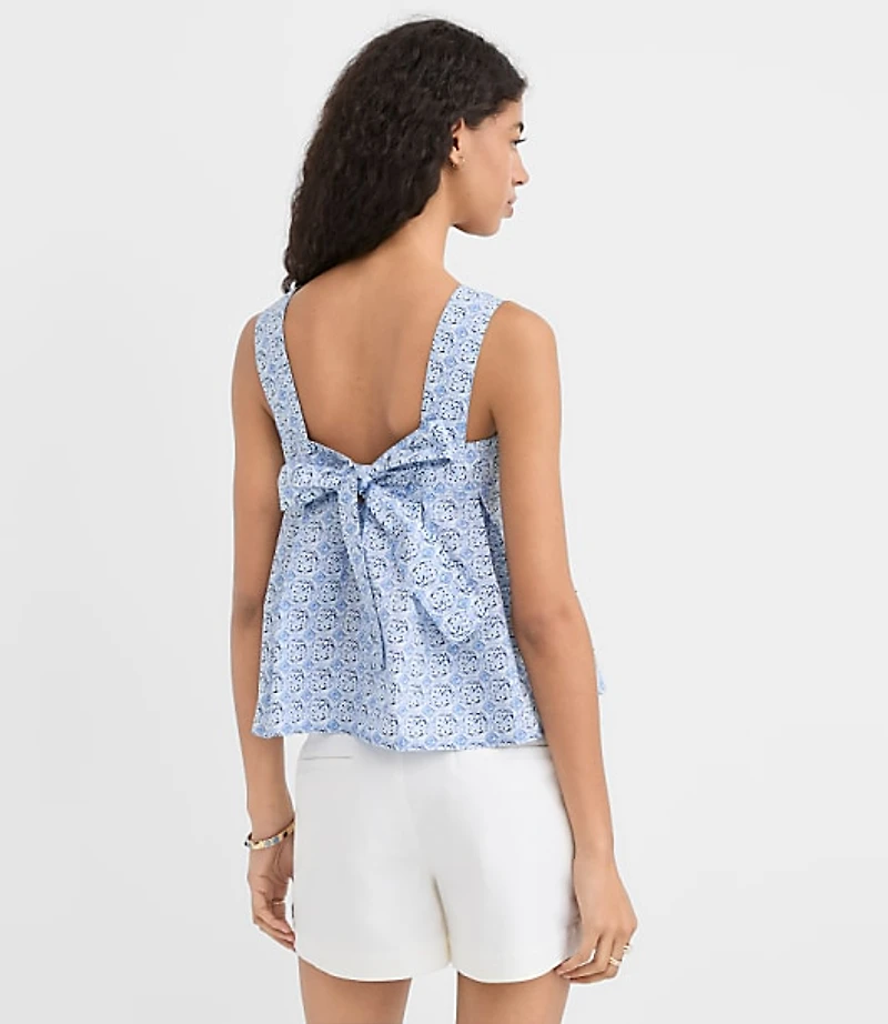 Mosaic Poplin Tie Back Pleated Tank Top