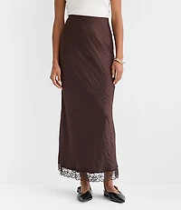 Lace Trim Satin Bias Maxi Skirt