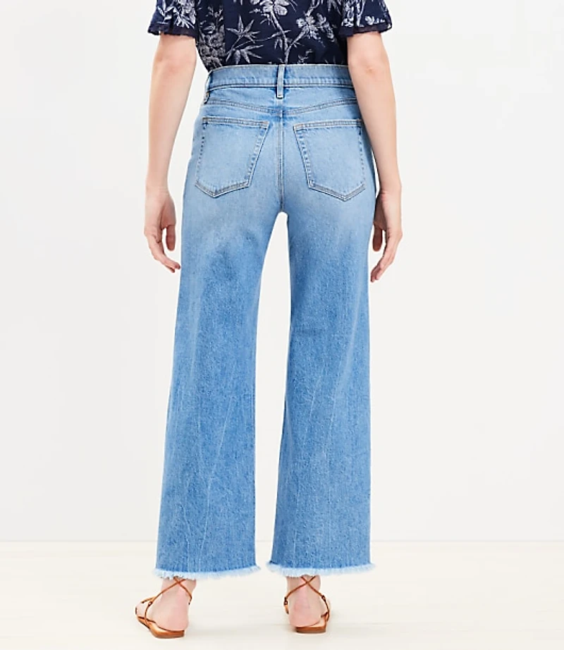 Curvy Frayed High Rise Wide Leg Crop Jeans in Light Wash