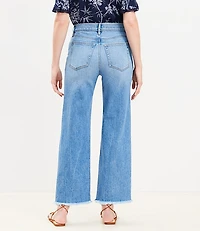 Curvy Frayed High Rise Wide Leg Crop Jeans in Light Wash