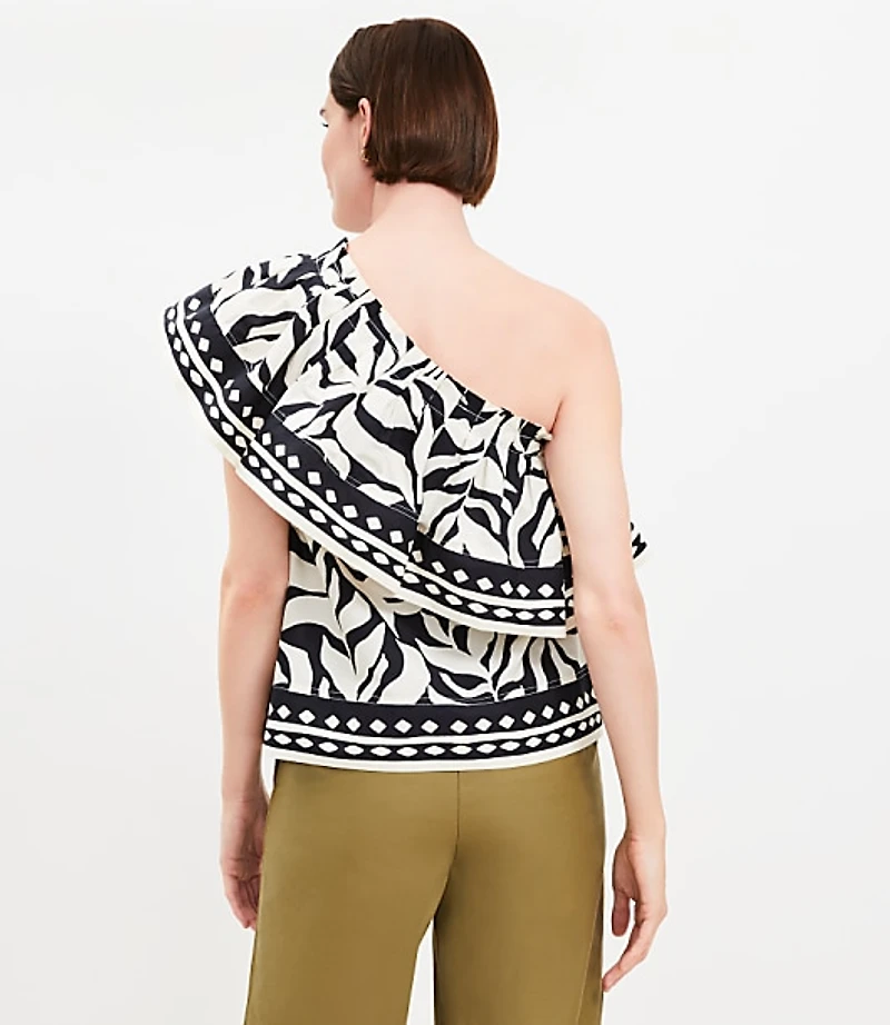 Petite Fern Poplin Ruffle One Shoulder Top