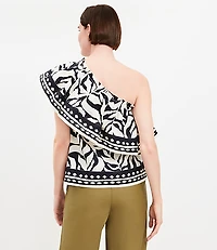 Petite Fern Poplin Ruffle One Shoulder Top
