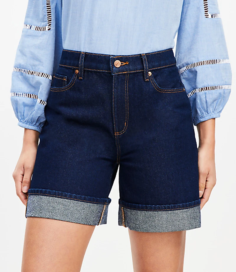 Petite A-Line High Rise Denim Shorts in Rinse Wash