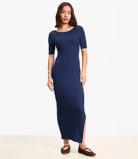 Crochet Trim Ribbed Maxi Sweater Dress