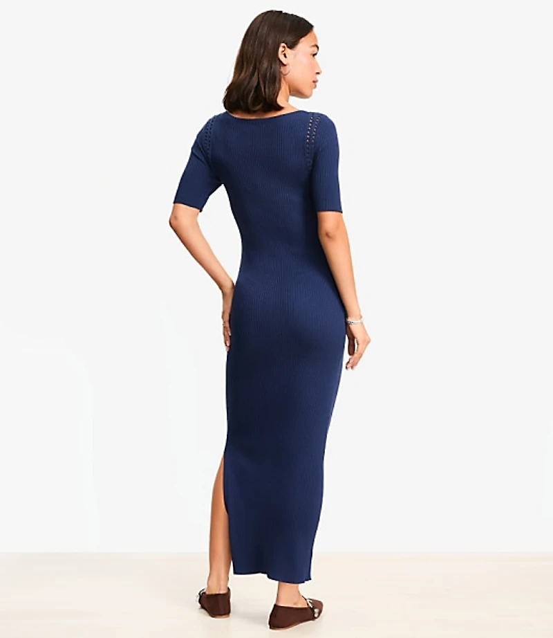 Crochet Trim Ribbed Maxi Sweater Dress