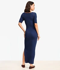 Crochet Trim Ribbed Maxi Sweater Dress