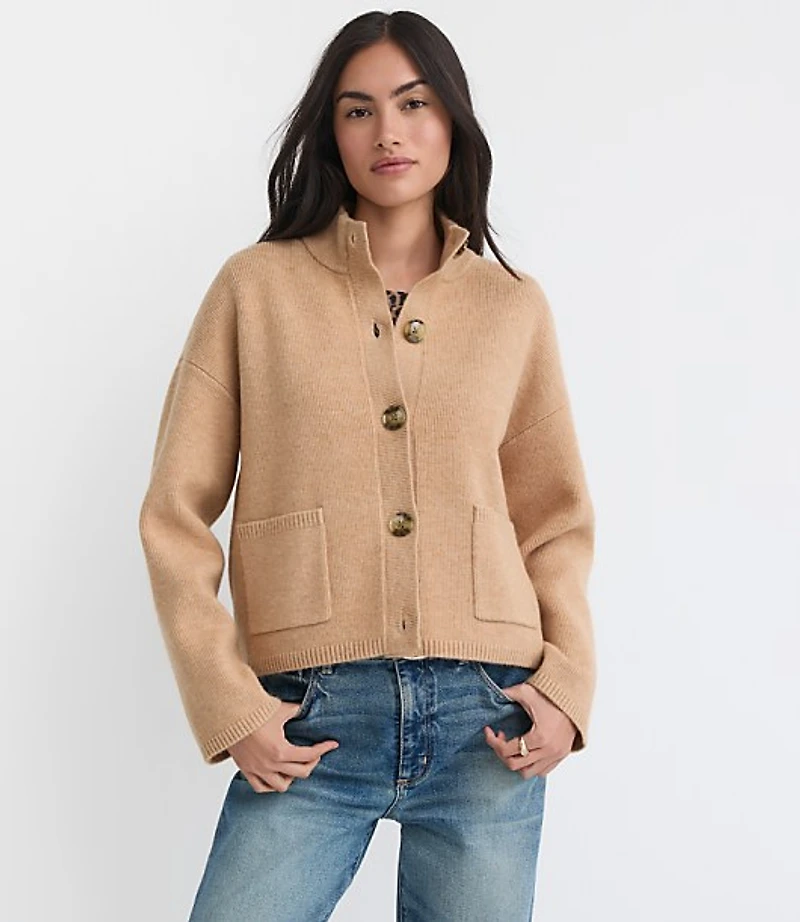 Ribbed Mock Neck Sweater Jacket