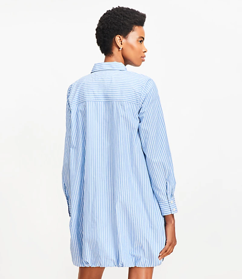 Striped Poplin Bubble Hem Mini Pocket Shirtdress