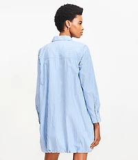 Striped Poplin Bubble Hem Mini Pocket Shirtdress