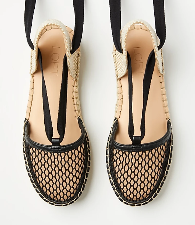 Mesh Lace Up Flat Espadrilles
