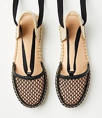 Mesh Lace Up Flat Espadrilles