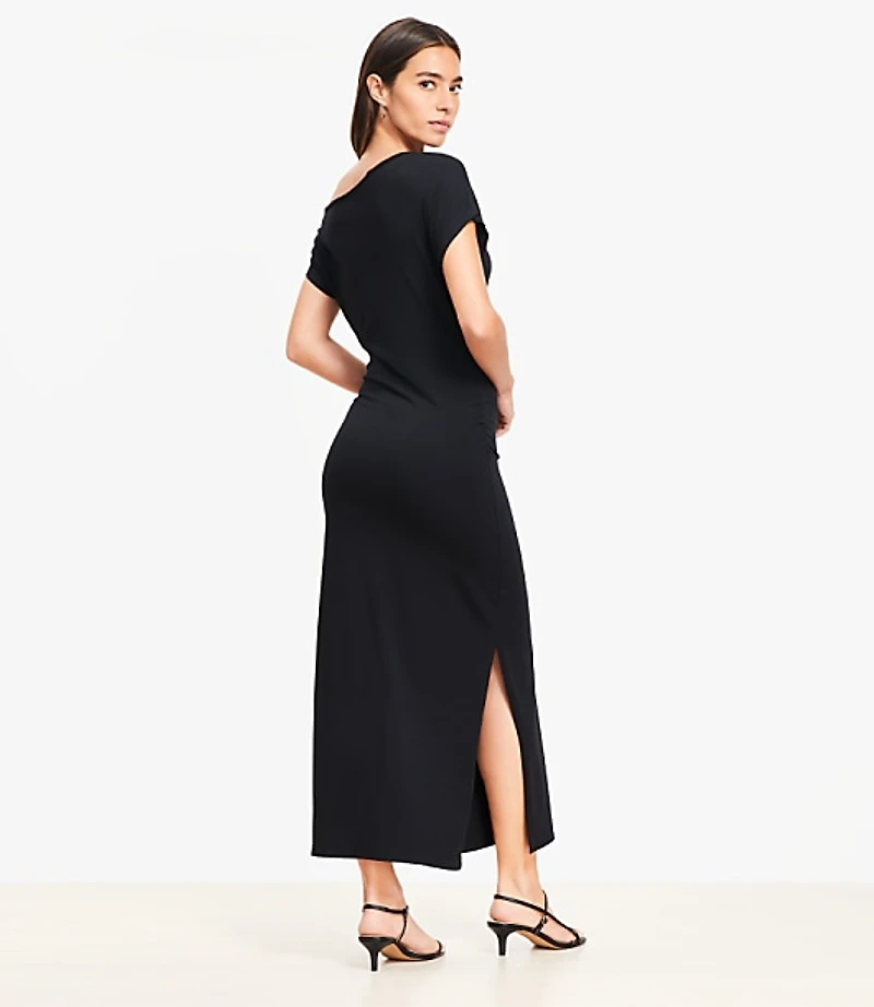 Asymmetrical Ruched Midi Dress