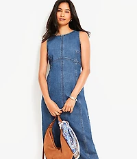 Seamed Denim Midi Dress Classic Mid Wash