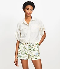 Linen Blend Drawstring Pocket Top