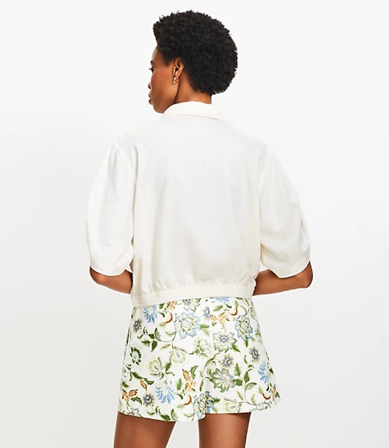 Linen Blend Drawstring Pocket Top