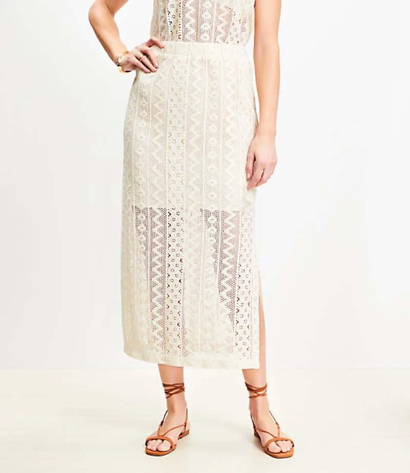 LOFT Beach Geo Crochet Midi Skirt