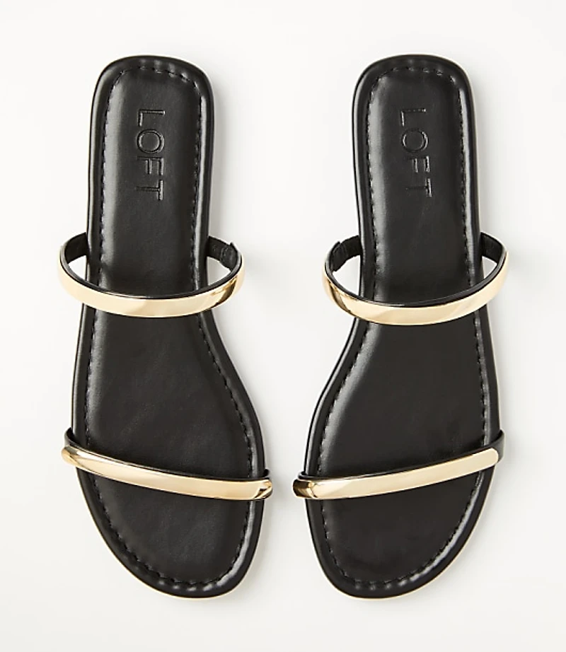 Metallic Trim Double Strap Sandals