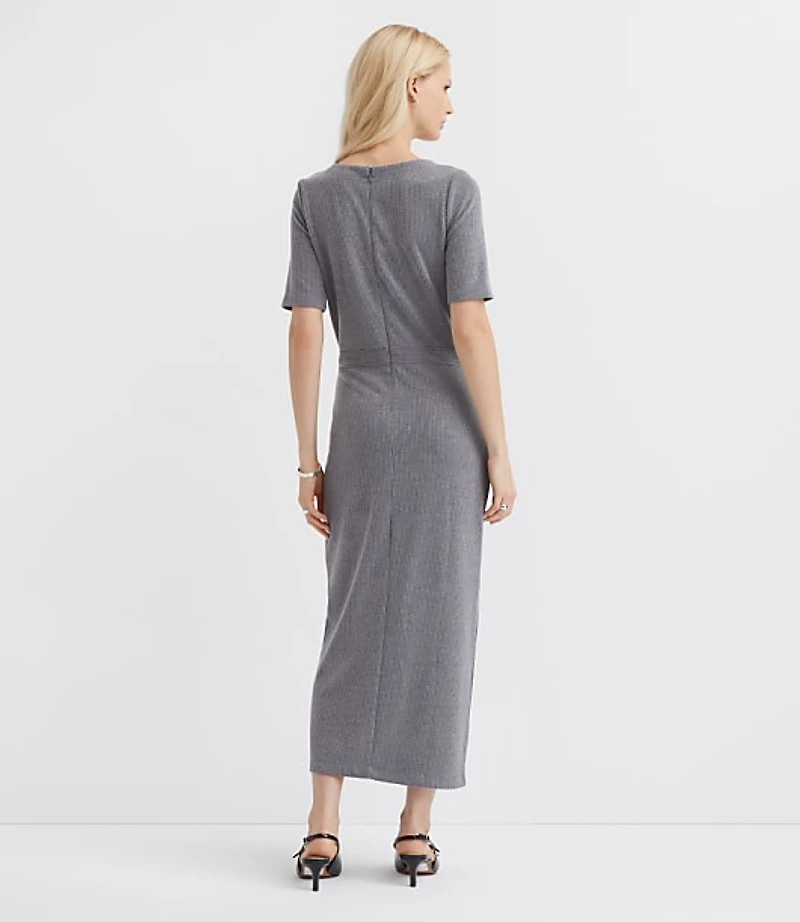 Ribbed Button Trim Midi Dress