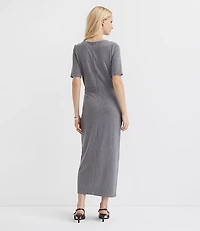 Ribbed Button Trim Midi Dress