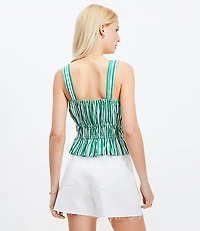 Petite Floral Poplin Ruched Tie Peplum Tank Top