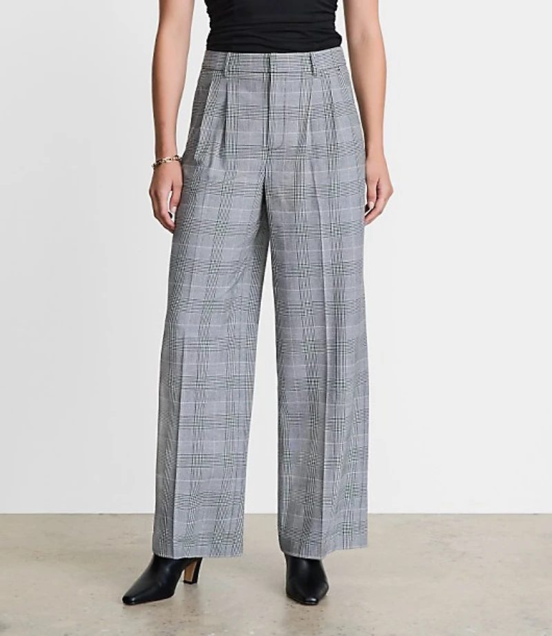 LOFT Versa Seasonless Stretch Double Pleat Wide Leg Pants Plaid