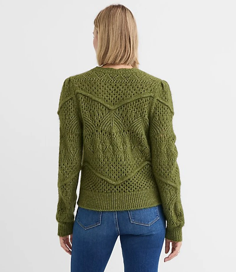 Scalloped Pointelle Puff Sleeve Sweater