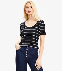 Petite Stripe Ribbed Scoop Neck Tee