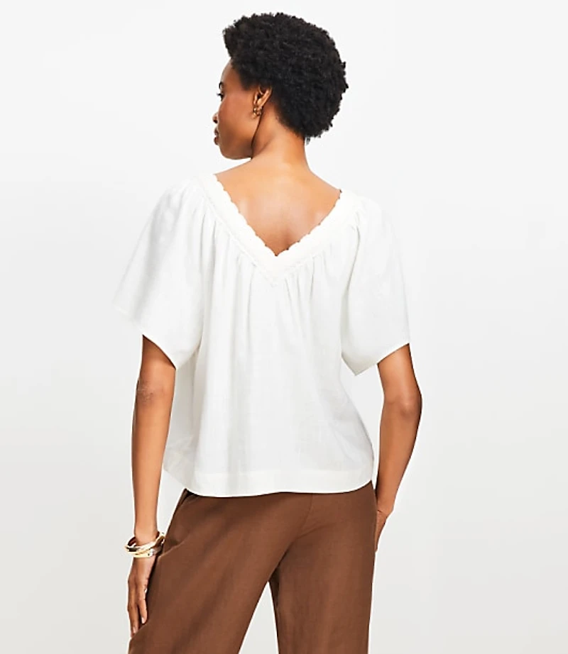 Petite Lace Trim V-Neck Blouse