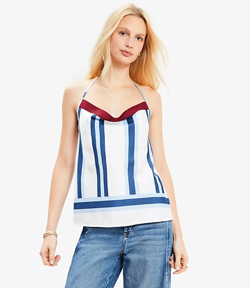 Petite Striped Cowl Halter Cami