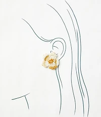 Beaded Flower Statement Stud Earrings