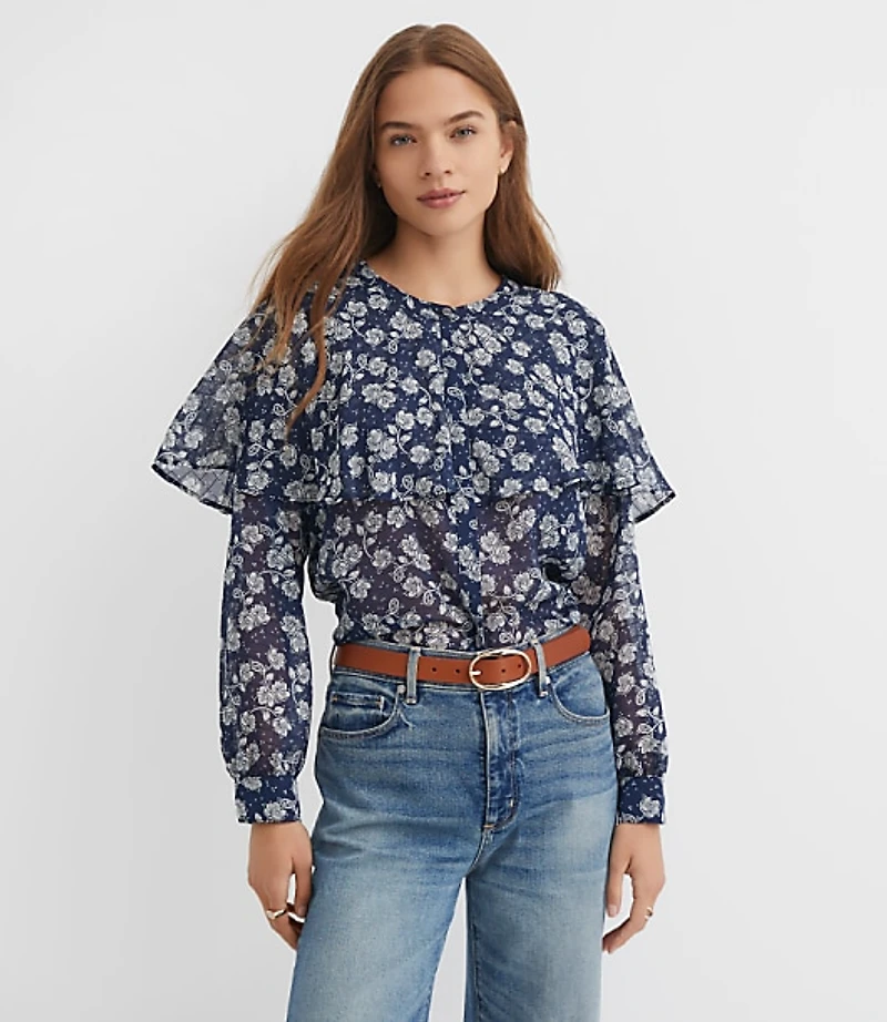 Petite Floral Cape Blouse