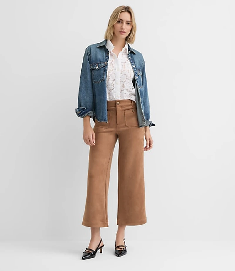 Petite Palmer Wide Leg Pants Faux Suede