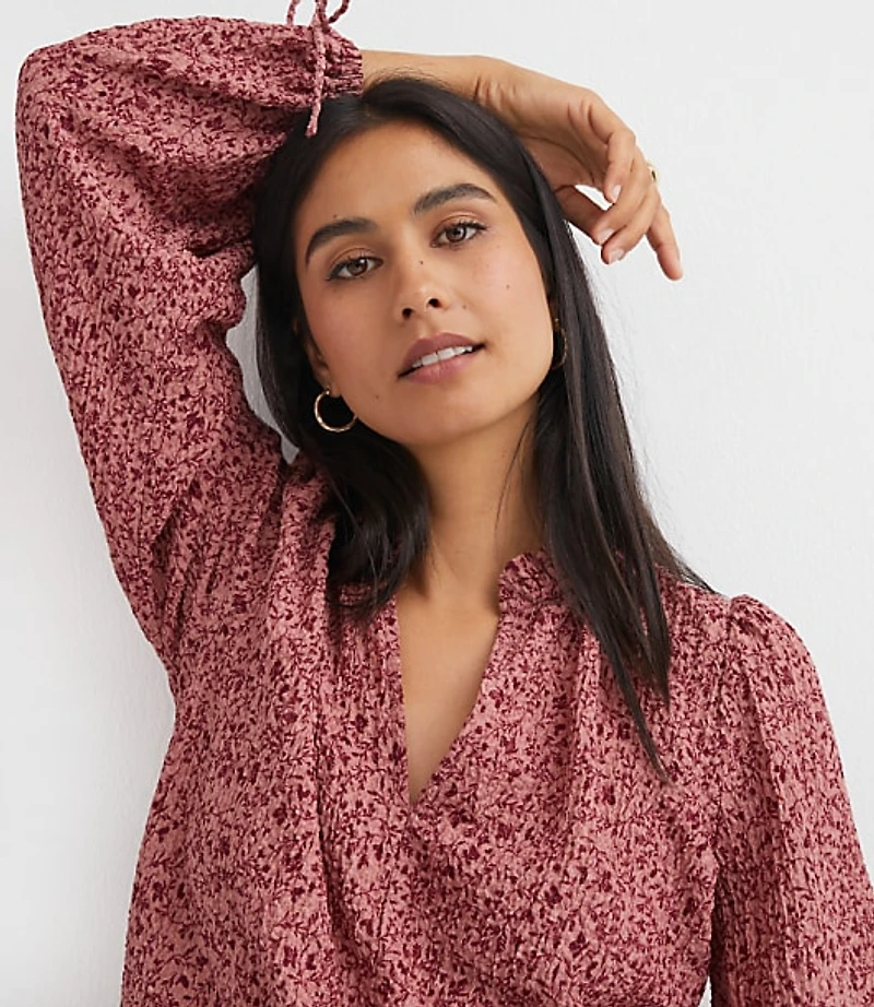 Petite Floral Ruffle Tie Cuff Top