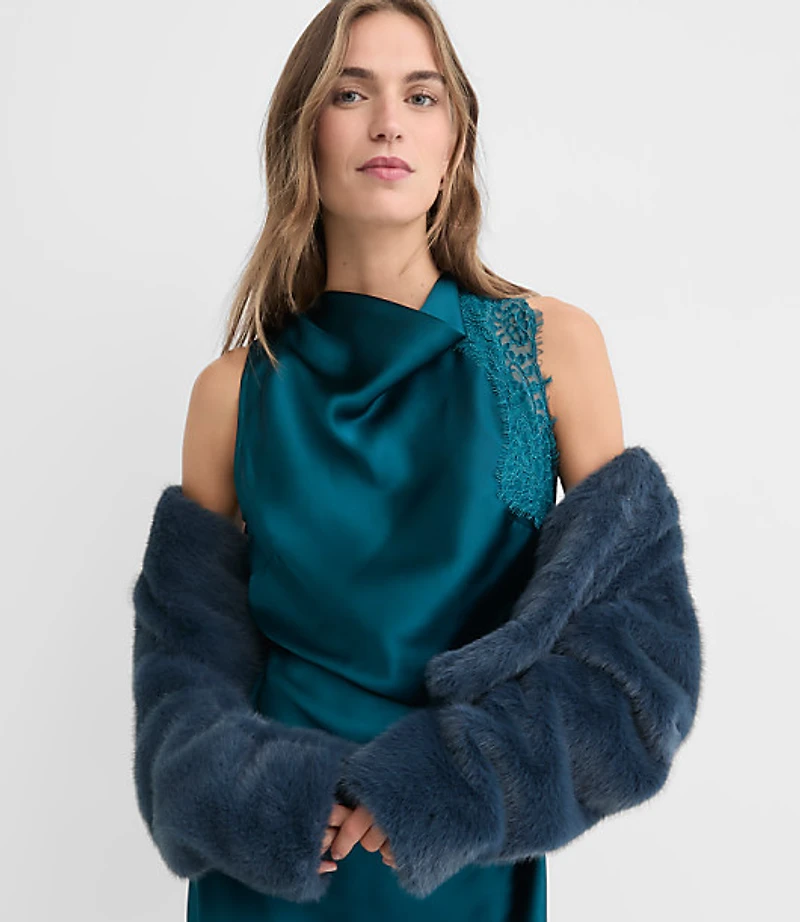 Lace Trim Satin Bias Midi Dress