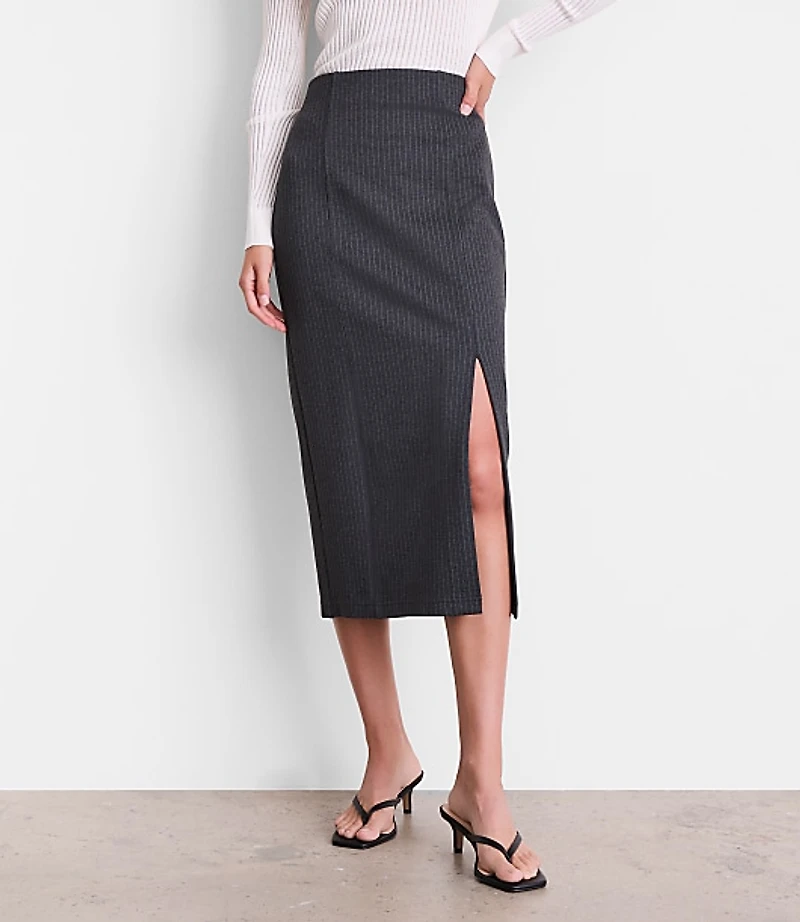 Petite LOFT Versa Ponte Column Skirt Pinstripe